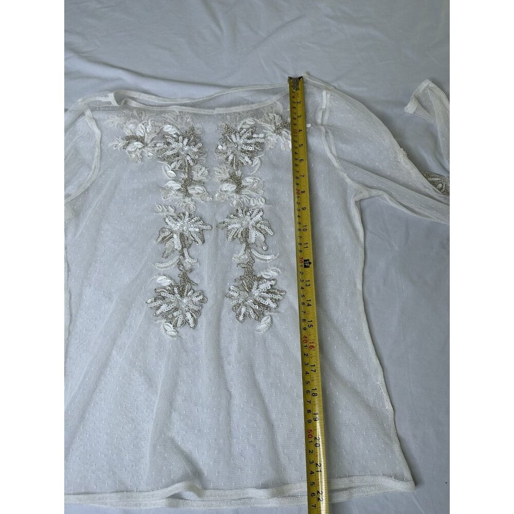 Maeve Sheer Embellished Top Anthropologie Beige Ivory Bridal Small - Picture 6 of 7